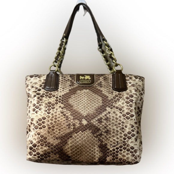 Coach Nylon Beige Python Print Tote/Shoulder Bag - Picture 1 of 10